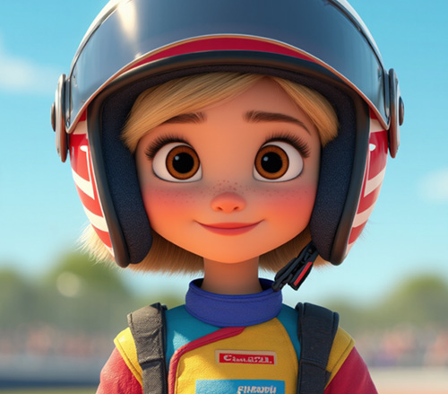 Whimsical style character - Race car driver with a playful design